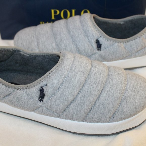 NIB POLO RALPH LAUREN MEN'S PUFFER SLIP ON FUR LINED SLIPPERS‎ GRAY - Picture 4 of 8